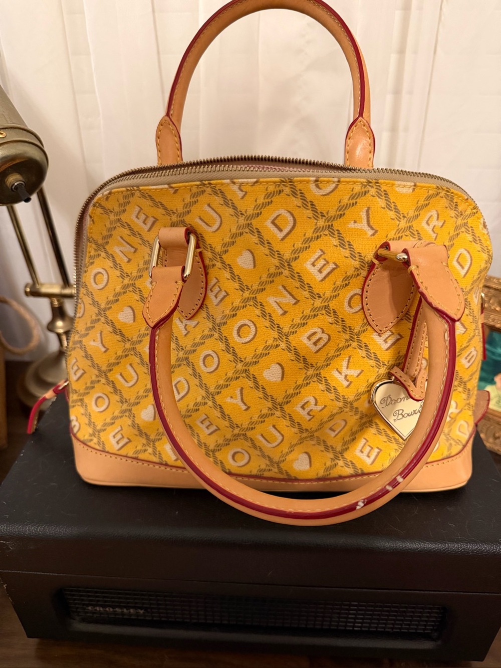 Vintage Dooney & Bourke yellow monogram canvas Lara satchel